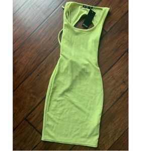 NWT Naty Gal Lime Green Racer Tie Open back Rib Bodycon Dress.